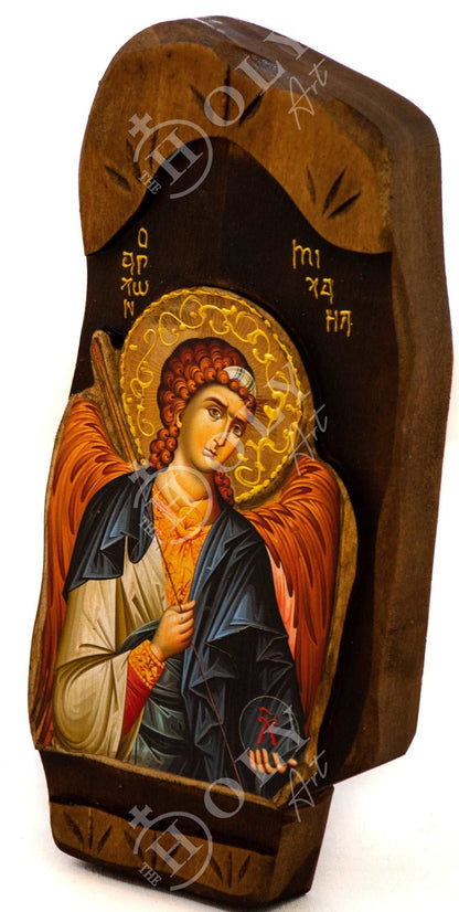 Archangel Michael icon, Handmade Greek Orthodox icon of St Michael, Byzantine art wall hanging on wood plaque, religious decor - TheHolyArt