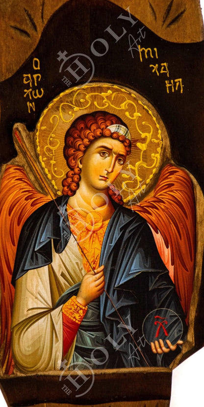 Archangel Michael icon, Handmade Greek Orthodox icon of St Michael, Byzantine art wall hanging on wood plaque, religious decor - TheHolyArt
