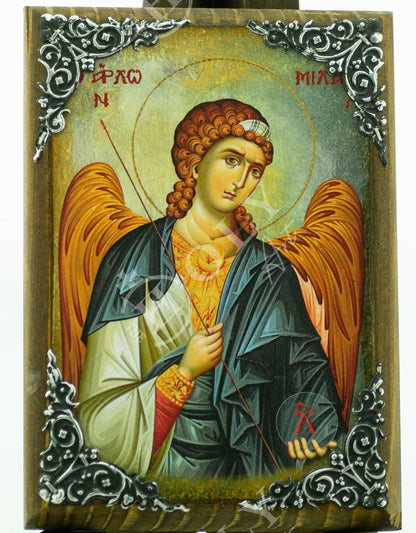 Archangel Michael icon Handmade Greek Orthodox icon of St Michael, Byzantine art wall hanging on wood plaque religious icon, religious gift(2) - TheHolyArt