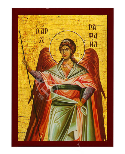 Archangel Raphael icon, Handmade Greek Orthodox icon of St Raphael, Byzantine art wall hanging on wood plaque religious icon, religious gift - TheHolyArt