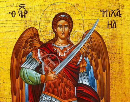 Archangel Michael icon, Handmade Greek Orthodox icon of St Michael, Byzantine art wall hanging on wood plaque religious icon, religious gift - TheHolyArt