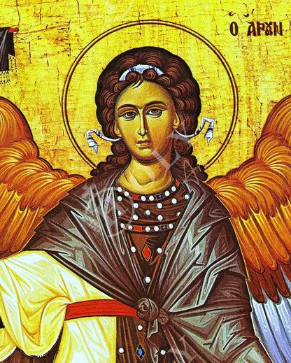 Archangel Gabriel icon, Handmade Greek Orthodox icon of St Gabriel, Byzantine art wall hanging on wood plaque, religious decor - TheHolyArt