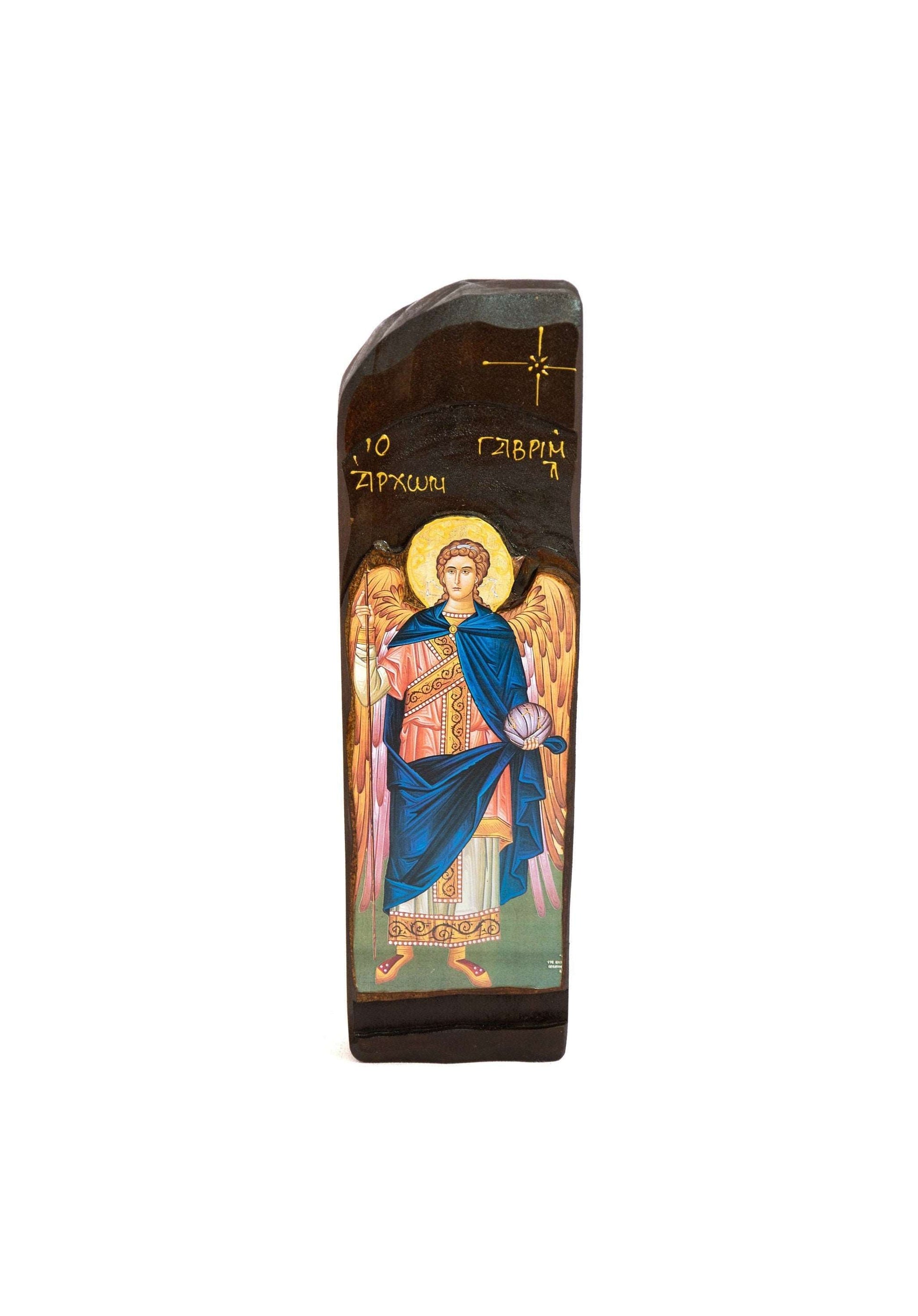 Archangel Gabriel icon, Handmade Greek Orthodox icon of St Gabriel, Byzantine art wall hanging icon wood plaque, religious decor TheHolyArt