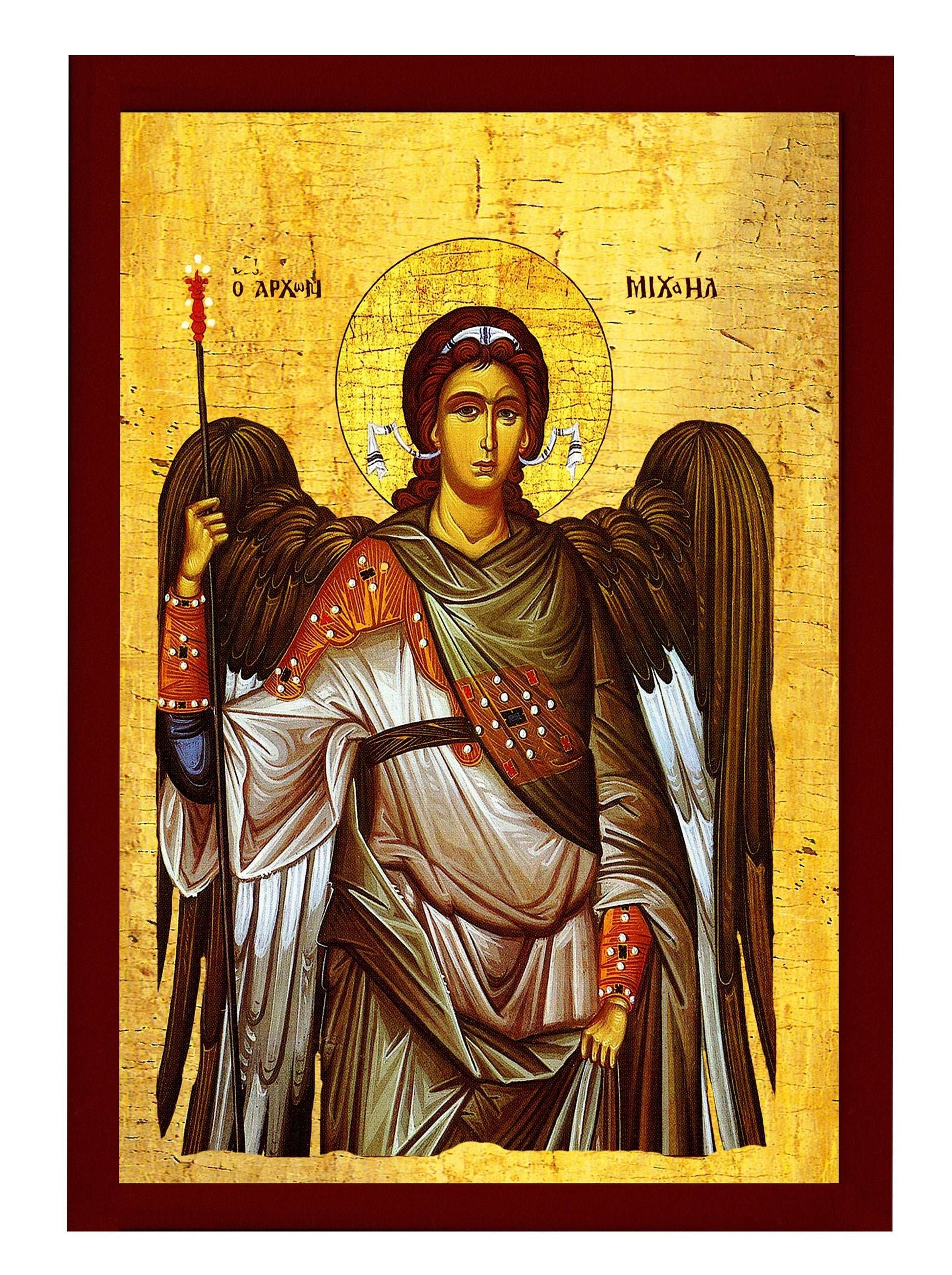 Archangel Michael icon, Handmade Greek Orthodox icon of St Michael, Byzantine art wall hanging on wood plaque religious icon, religious gift decor TheHolyArt