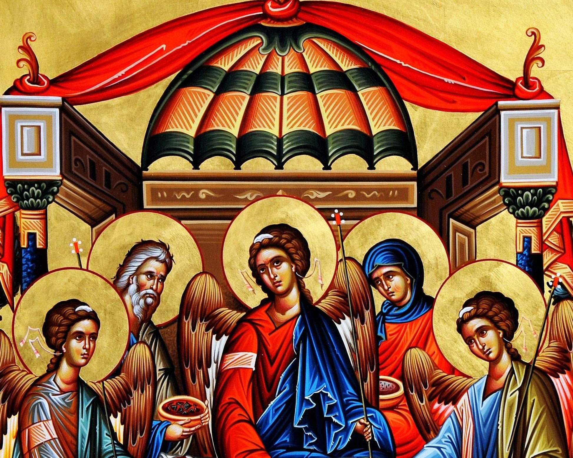 Abraham's Hospitality icon, Handmade Greek Orthodox Icon of the Holy T-TheHolyArt