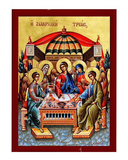 Abraham's Hospitality icon, Handmade Greek Orthodox Icon of the Holy Trinity, Byzantine art wall hanging wood plaque, religious decor - TheHolyArt