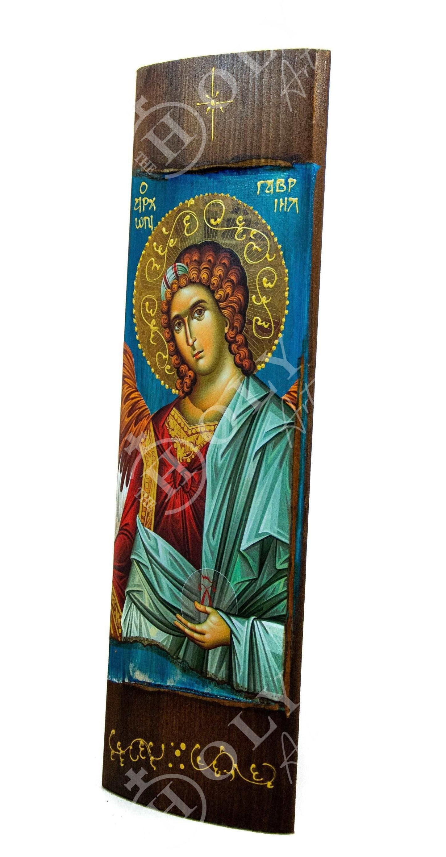 Archangel Gabriel icon, Handmade Greek Orthodox icon of St Gabriel, Byzantine art wall hanging on wood plaque icon, religious decor TheHolyArt