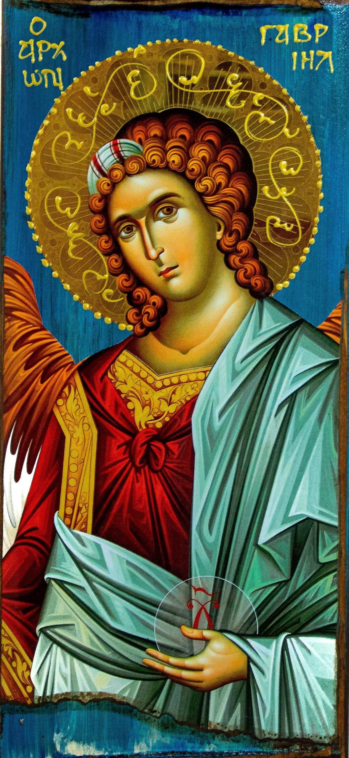 Archangel Gabriel icon, Handmade Greek Orthodox icon of St Gabriel, Byzantine art wall hanging on wood plaque icon, religious decor TheHolyArt