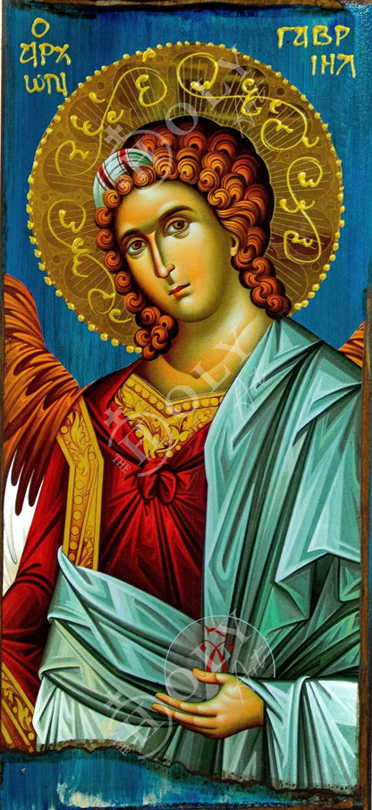 Archangel Gabriel icon, Handmade Greek Orthodox icon of St Gabriel, Byzantine art wall hanging on wood plaque icon, religious decor - TheHolyArt