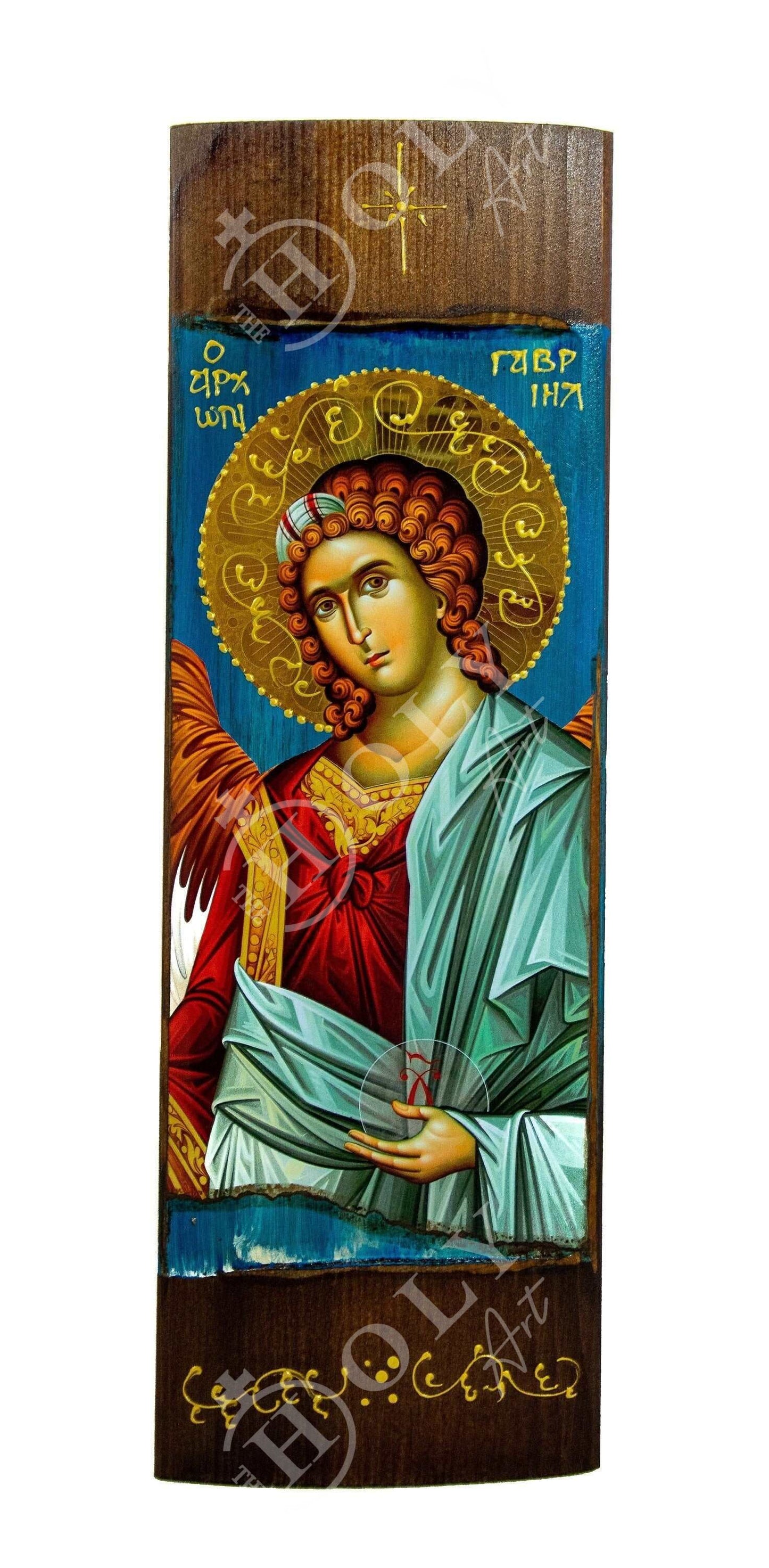 Archangel Gabriel icon, Handmade Greek Orthodox icon of St Gabriel, Byzantine art wall hanging on wood plaque icon, religious decor TheHolyArt