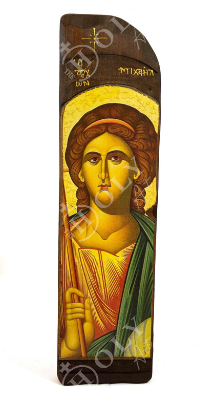 Archangel Michael icon, Handmade Greek Orthodox icon of St Michael, Byzantine art wall hanging on wood plaque, religious decor - TheHolyArt