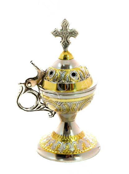 Christian Brass Resin Incense Burner, Greek Orthodox Thurible Incense holder, Metal Byzantine Home Censer Perfume burner, religious decor - TheHolyArt