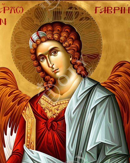 Archangel Gabriel icon, Handmade Greek Orthodox icon of St Gabriel, Byzantine art wall hanging on wood plaque, religious decor - TheHolyArt