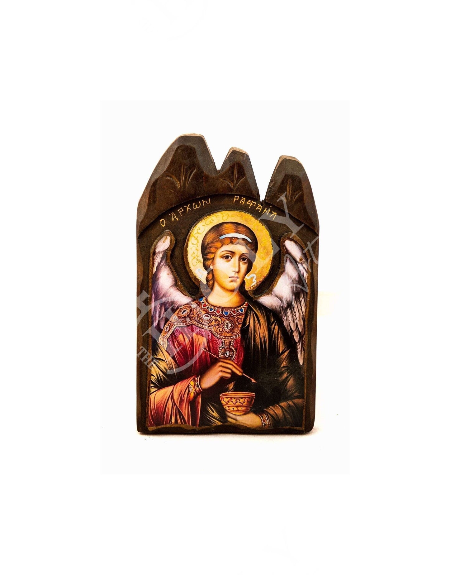 Archangel Raphael icon, Handmade Greek Orthodox icon, Byzantine art wall hanging wood plaque 38x25cm, religious decor TheHolyArt