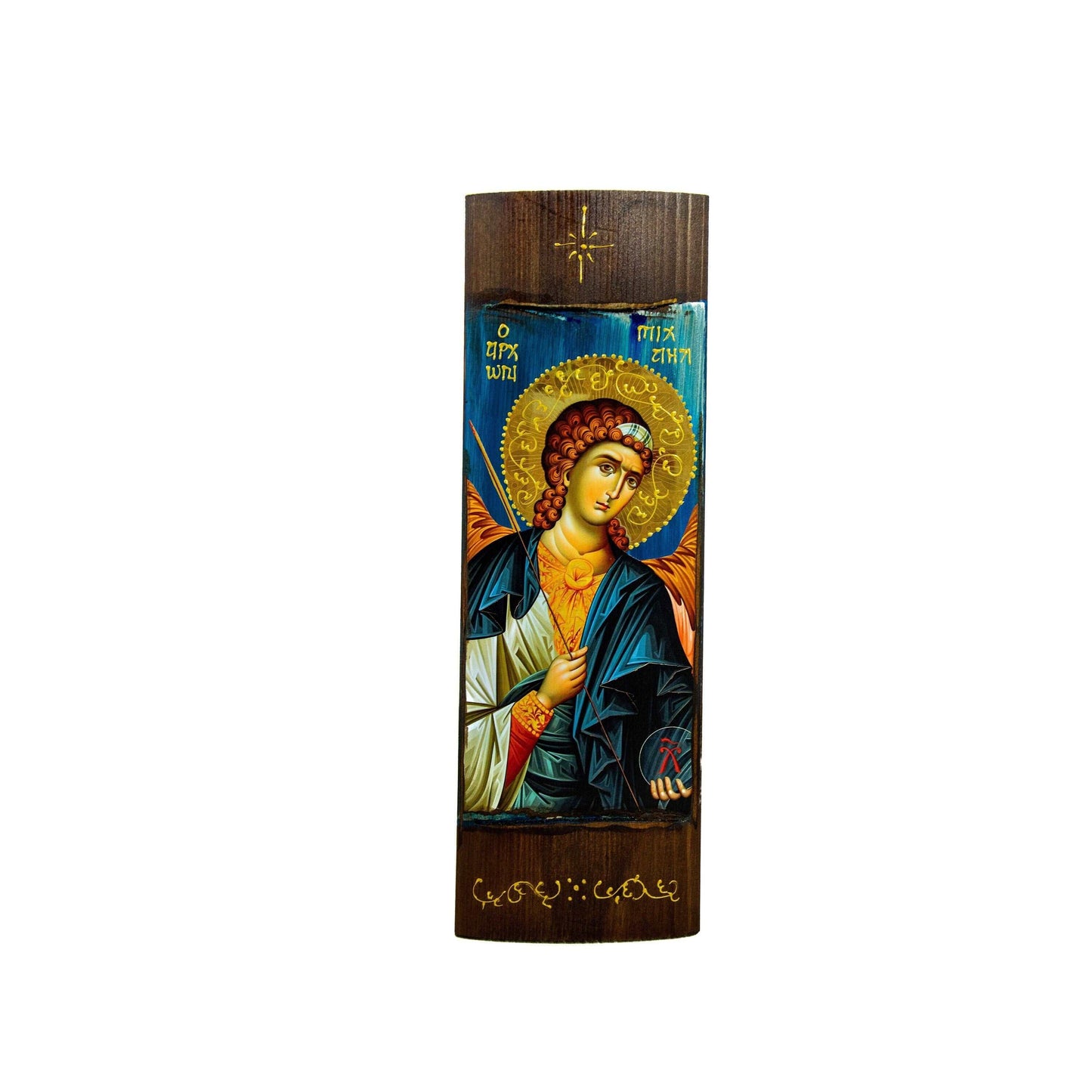 Archangel Michael icon, Handmade Greek Orthodox icon of St Michael, Byzantine art wall hanging on wood plaque icon, religious decor TheHolyArt