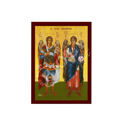 Archangel Michael & Archangel Gabriel icon, Byzantine art wall hanging, Greek Catholic Orthodox icon wood plaque religious gift - TheHolyArt
