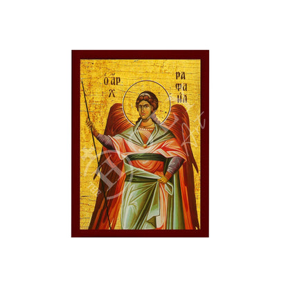 Archangel Raphael icon, Handmade Greek Orthodox icon of St Raphael, Byzantine art wall hanging on wood plaque religious icon, religious gift - TheHolyArt