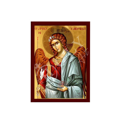 Archangel Gabriel icon, Handmade Greek Orthodox icon of St Gabriel, Byzantine art wall hanging on wood plaque, religious decor - TheHolyArt