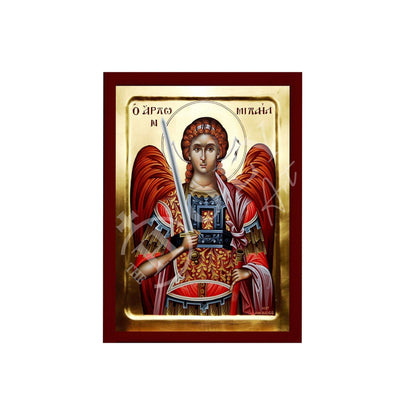 Archangel Michael icon, Handmade Greek Orthodox icon of St Michael, Byzantine art wall hanging on wood plaque religious icon, religious gift (3) - TheHolyArt