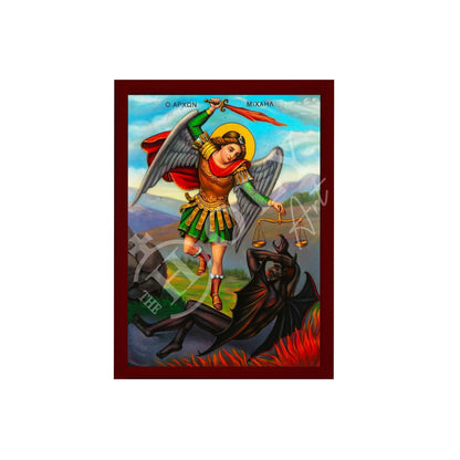 Archangel Michael icon, Handmade Greek Orthodox icon of St Michael, Byzantine art wall hanging on wood plaque religious icon, religious gift - TheHolyArt