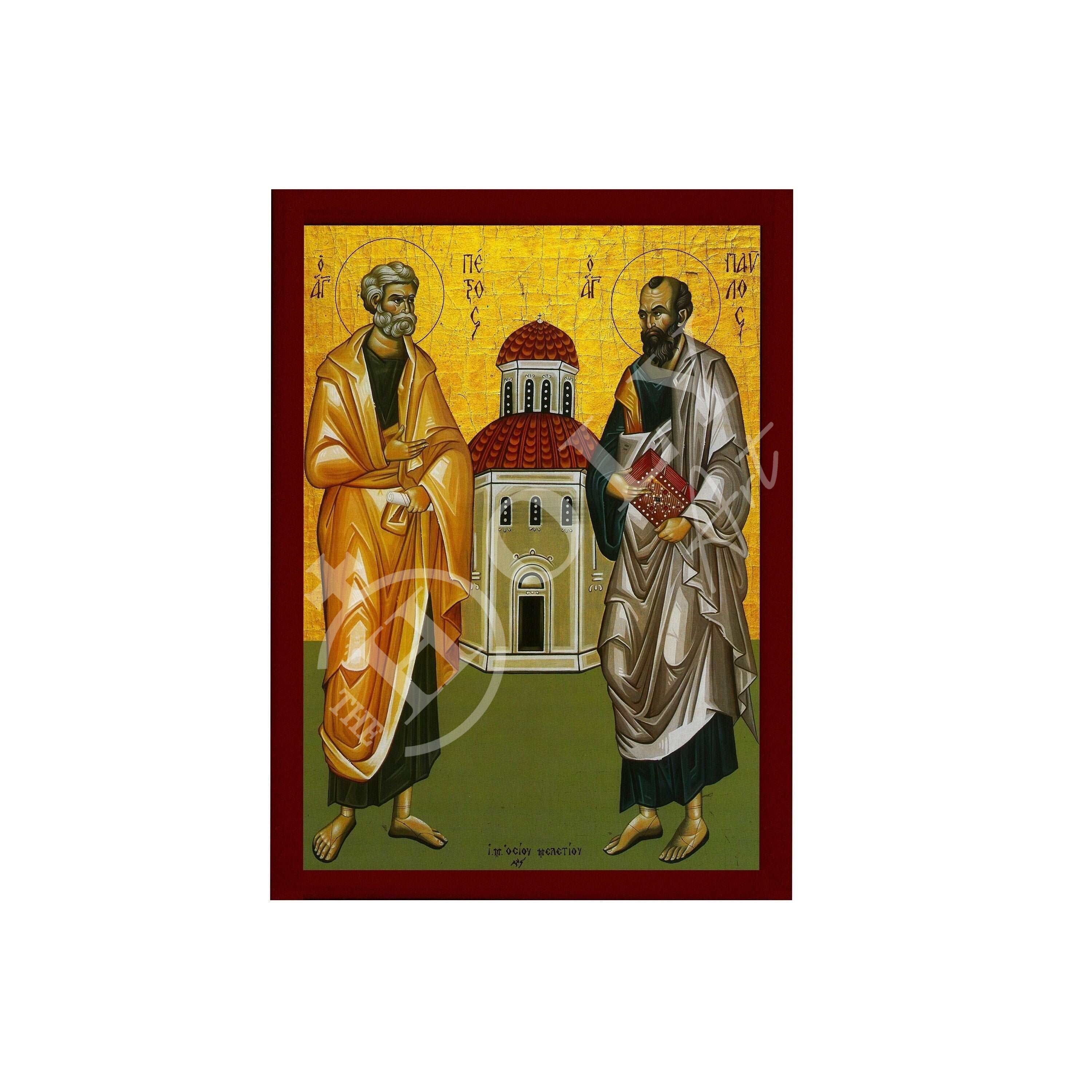 Peter and Paul the Apostles, original handpainted icon on canvas outlet - 7 1/2 inches square