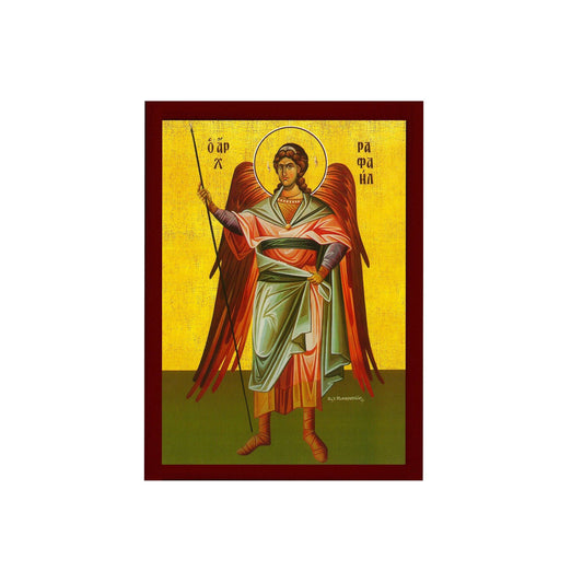 Archangel Raphael icon, Handmade Greek Orthodox icon of St Raphael, Byzantine art wall hanging on wood plaque religious icon, religious gift TheHolyArt