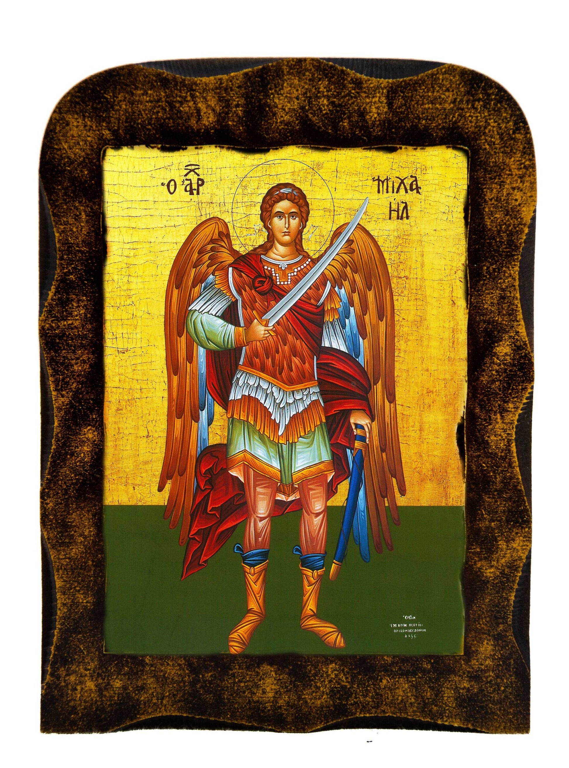 Archangel Michael icon, Handmade Greek Orthodox icon of St Michael, Byzantine art wall hanging on wood plaque religious icon, religious gift TheHolyArt