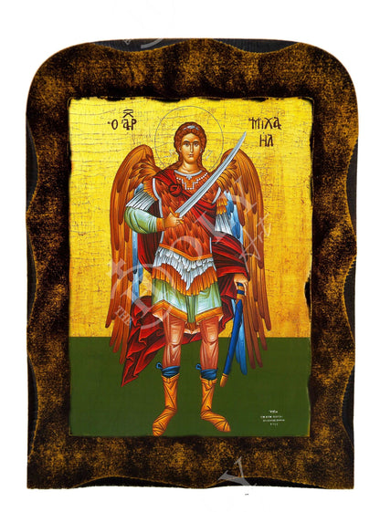 Archangel Michael icon, Handmade Greek Orthodox icon of St Michael, Byzantine art wall hanging on wood plaque religious icon, religious gift - TheHolyArt