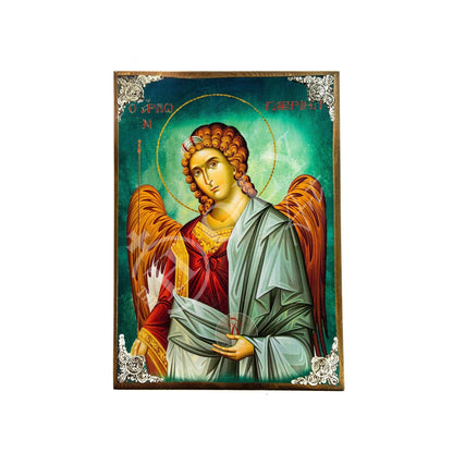 Archangel Gabriel icon, Handmade Greek Orthodox icon of St Gabriel, Byzantine art wall hanging on wood plaque, religious gift - TheHolyArt