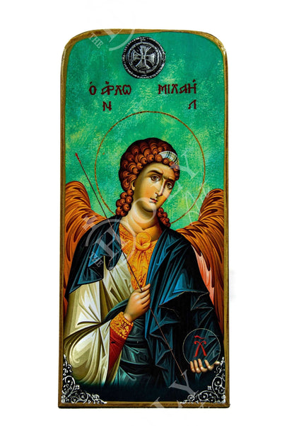 Archangel Michael icon, Handmade Greek Orthodox icon of St Michael, Byzantine art wall hanging on wood plaque, religious decor - TheHolyArt