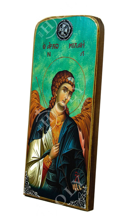 Archangel Michael icon, Handmade Greek Orthodox icon of St Michael, Byzantine art wall hanging on wood plaque, religious decor - TheHolyArt