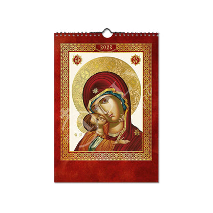 2023 15-day Wall Calendar Virgin Mary, Panagia Orthodox Greek Calendar w/ Embossed Gold print icon, Theotokos religious gift wall decor - TheHolyArt
