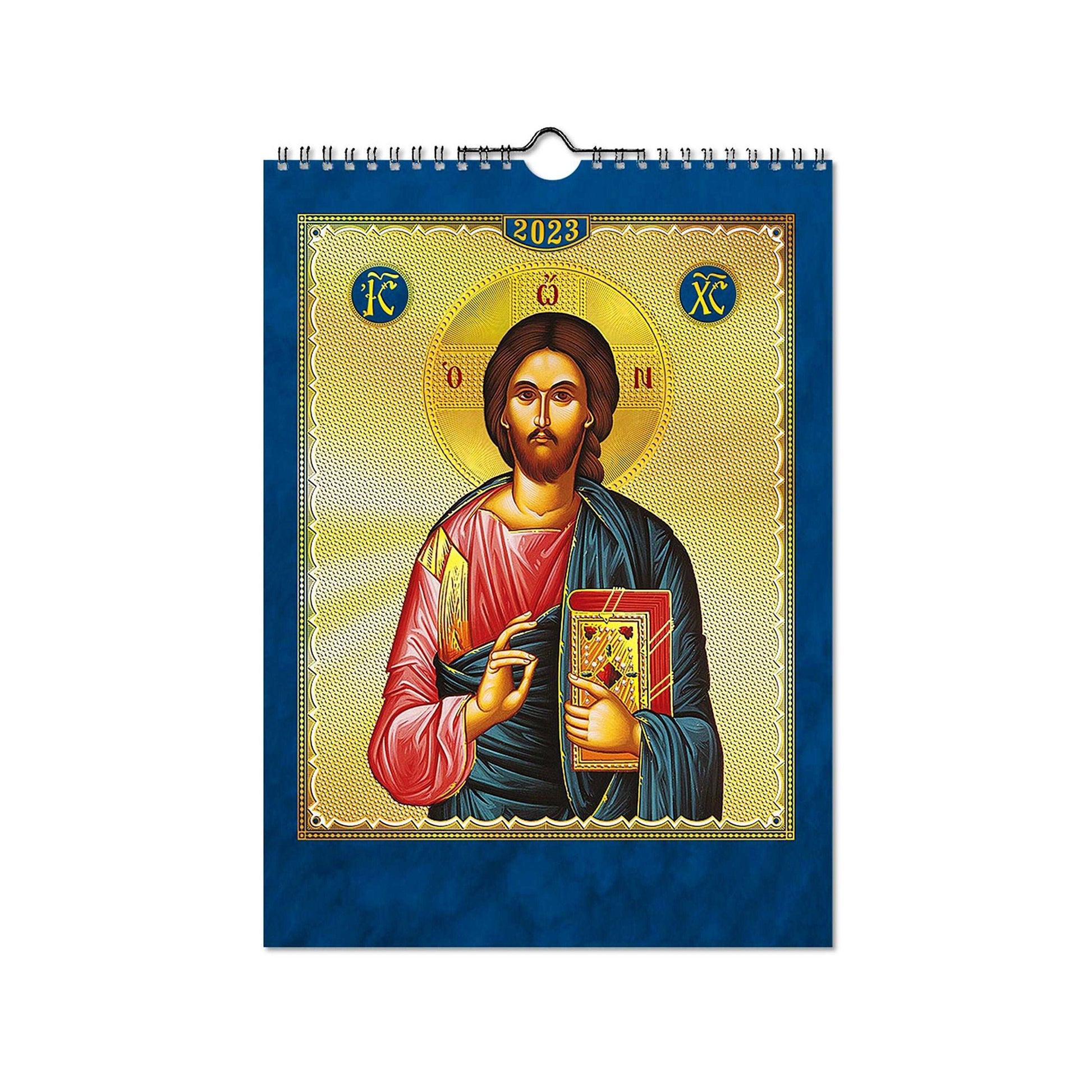 2023 30-day Wall Calendar Jesus Christ, Saints Feast days Apolytikio Orthodox Greek Calendar Embossed Gold print religious gift wall decor TheHolyArt