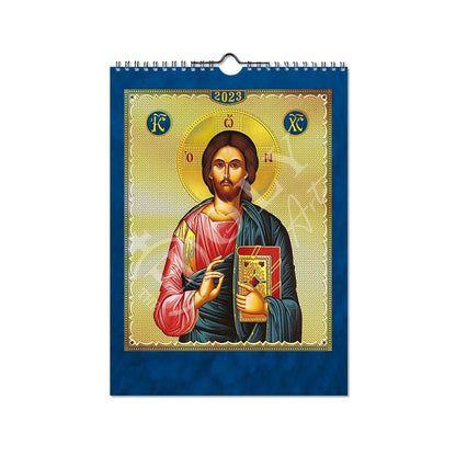2023 30-day Wall Calendar Jesus Christ, Saints Feast days Apolytikio Orthodox Greek Calendar Embossed Gold print religious gift wall decor - TheHolyArt