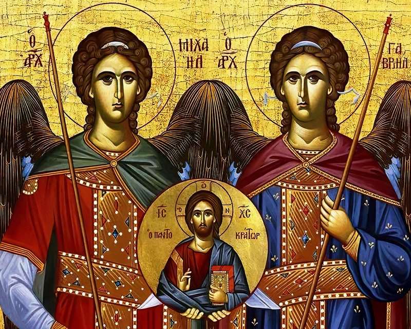 Archangel Michael & Archangel Gabriel icon, Byzantine art wall hanging, Greek Catholic Orthodox icon wood plaque religious gift TheHolyArt