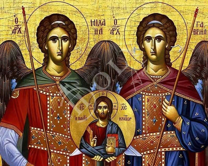 Archangel Michael & Archangel Gabriel icon, Byzantine art wall hanging, Greek Catholic Orthodox icon wood plaque religious gift - TheHolyArt