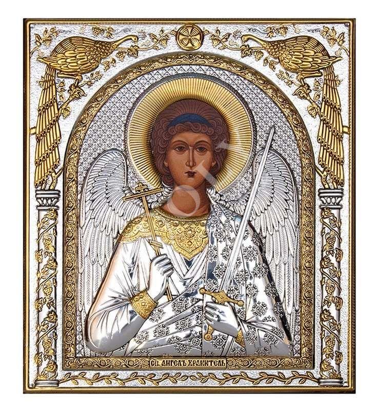 Archangel Michael icon , Handmade Silver 999 Greek Orthodox icon of St Michael, Byzantine art wall hanging on wood religious plaque gift