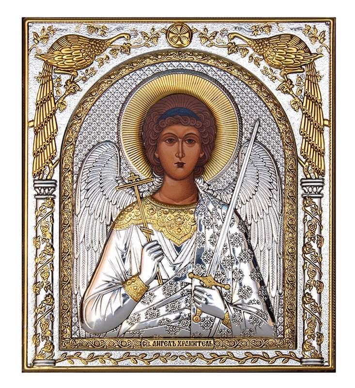 Archangel Michael icon , Handmade Silver 999 Greek Orthodox icon of St Michael, Byzantine art wall hanging on wood religious plaque gift