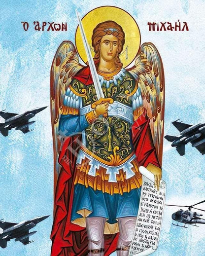 Archangel Michael icon, Handmade Greek Orthodox icon St Michael Protector of Air Force Byzantine art wall hanging wood plaque religious icon - TheHolyArt