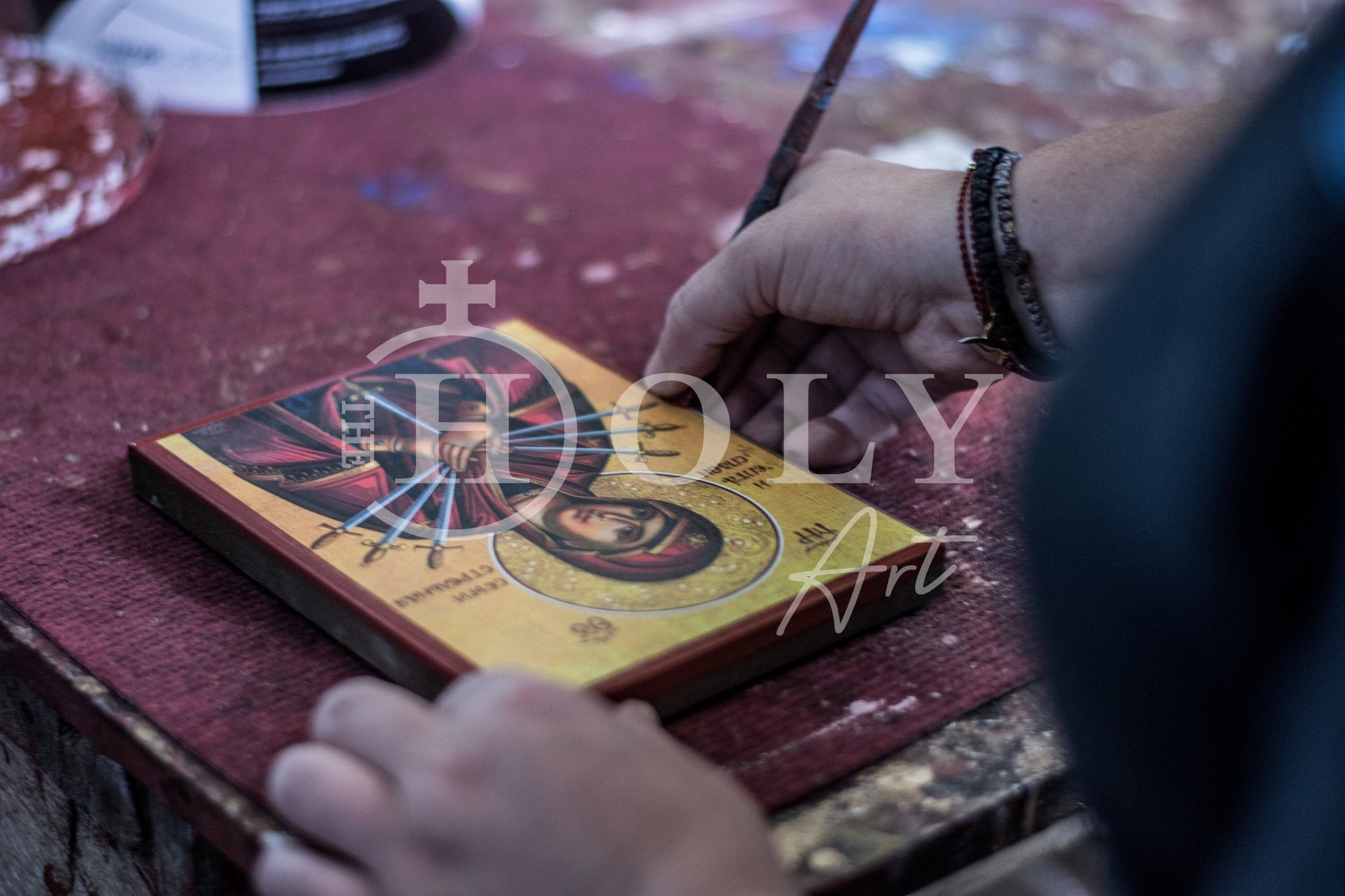 Saint Roch icon, Handmade Greek Catholic icon St Rocco, Religious Byzantine art wall hanging on wood plaque icon, religious gift