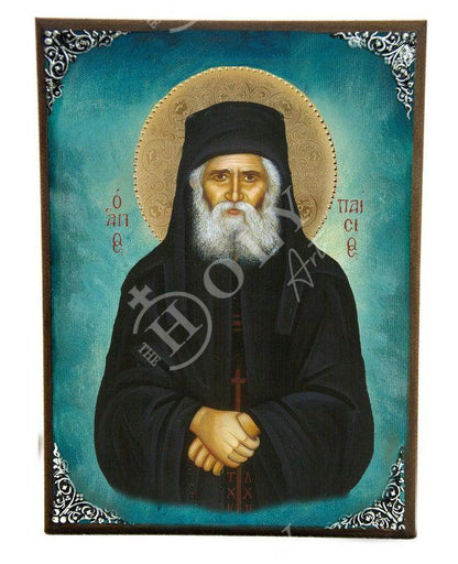 Saint Paisios of Mount Athos icon Handmade Greek Orthodox icon St Paisios Athonite Byzantine art wall hanging on wood plaque, religious gift - TheHolyArt