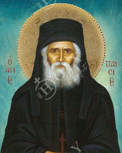 Saint Paisios of Mount Athos icon Handmade Greek Orthodox icon St Paisios Athonite Byzantine art wall hanging on wood plaque, religious gift - TheHolyArt