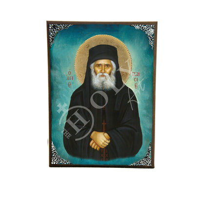 Saint Paisios of Mount Athos icon Handmade Greek Orthodox icon St Paisios Athonite Byzantine art wall hanging on wood plaque, religious gift - TheHolyArt