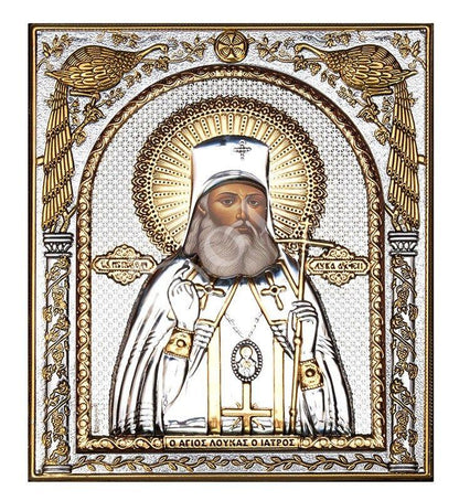 Saint Luke icon, Handmade Silver 999 Greek Orthodox icon St Lucas of Crimea , Byzantine art wall hanging wood plaque religious icon decor - TheHolyArt