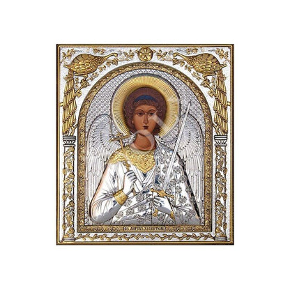 Archangel Michael icon , Handmade Silver 999 Greek Orthodox icon of St Michael, Byzantine art wall hanging on wood religious plaque gift - TheHolyArt