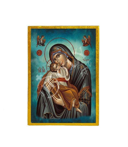 Virgin Mary icon Panagia Glykophilousa, Handmade Greek Orthodox Icon, Mother of God Byzantine art, Theotokos wall hanging wood plaque gift - TheHolyArt