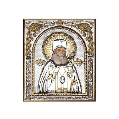 Saint Luke icon, Handmade Silver 999 Greek Orthodox icon St Lucas of Crimea , Byzantine art wall hanging wood plaque religious icon decor - TheHolyArt