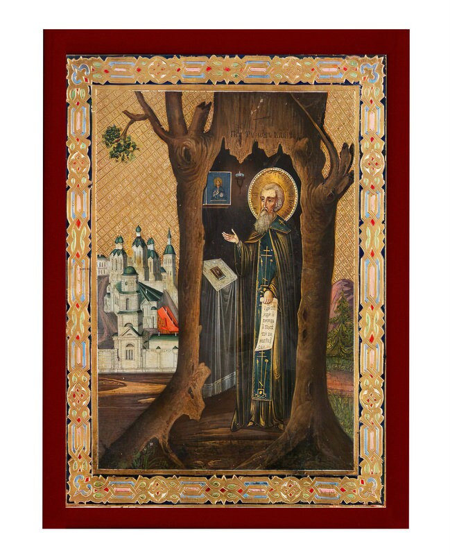 Saint Tikhon icon, Handmade Greek Orthodox icon St Tichon of Moscow, Byzantine art wall hanging on wood plaque icon, religious decor