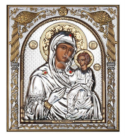 Virgin Mary icon Panagia Hodegetria, Handmade Silver 999 Greek Orthodox icon, Byzantine art wall hanging on wood plaque religious icon gift - TheHolyArt