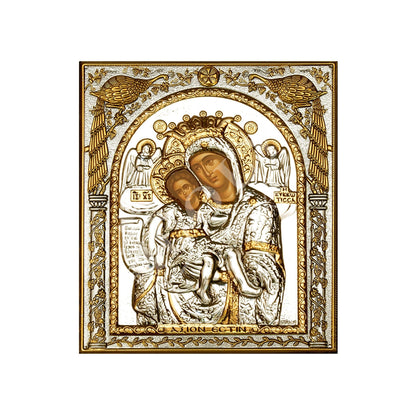 Virgin Mary icon Panagia Axion Esti, Handmade Silver 999 Greek Orthodox icon, Byzantine art wall hanging on wood plaque religious icon gift - TheHolyArt